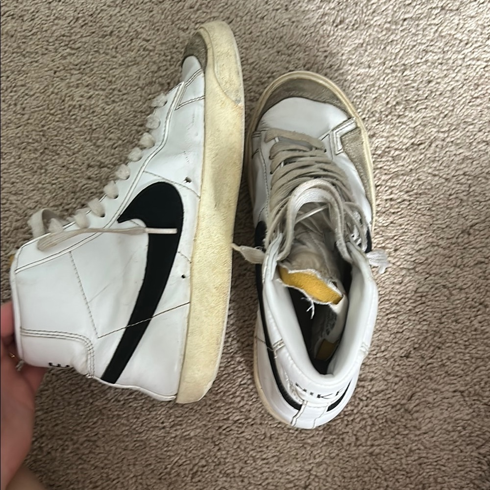 White and Black High-Top Blazer Sneakers
